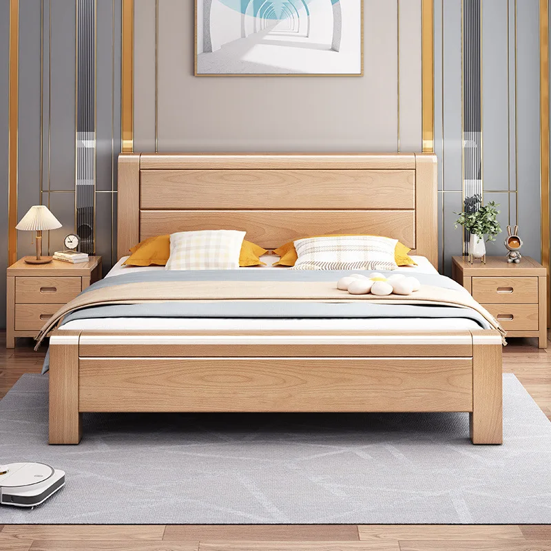 Thickened beech solid wood bed, log bed wholesale