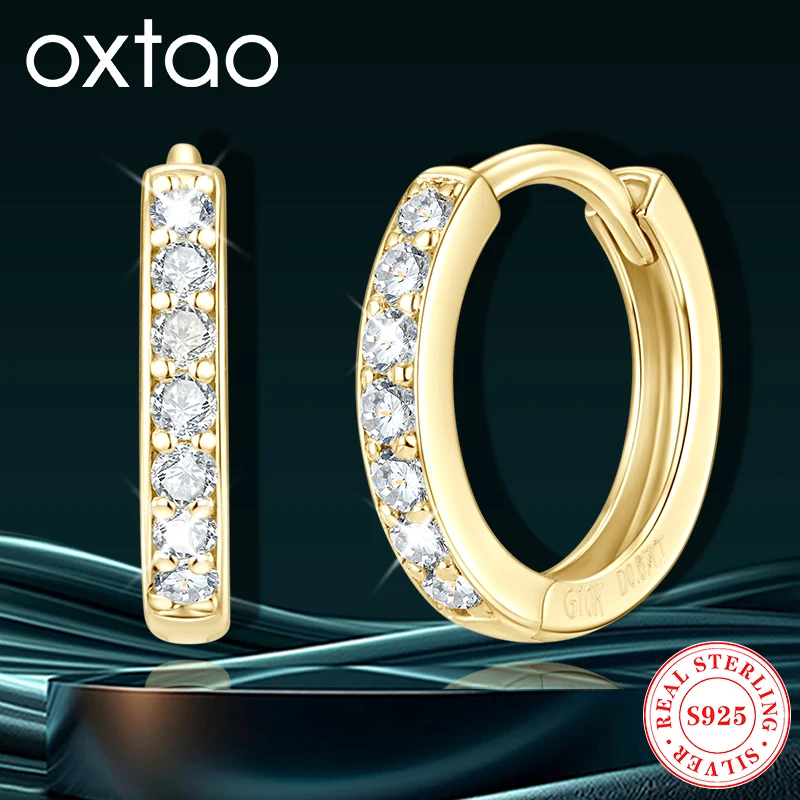 

OXTAO Pure 10k Gold Moissanite Huggie Hoop Earrings D Color with Certified Piercing Earrings Wedding Jewelry Christmas Gift