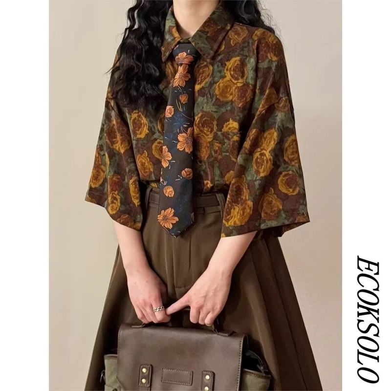 Men's Short sleeved Summer Thin Breathable Hawaiian Beach Shirt Large Loose Retro Cool Personalized Loose Ice Silk Flower Shirt