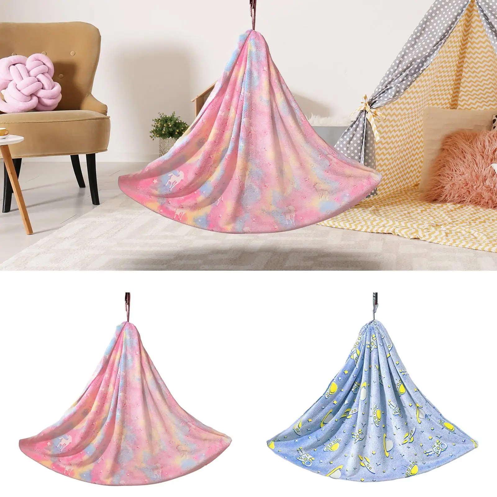 Kid Swing Chair Glowing-in-the-Dark Sensory Hammock Chair Flannel Blanket Soft For Outdoor Indoor Children's Room Bedroom Travel