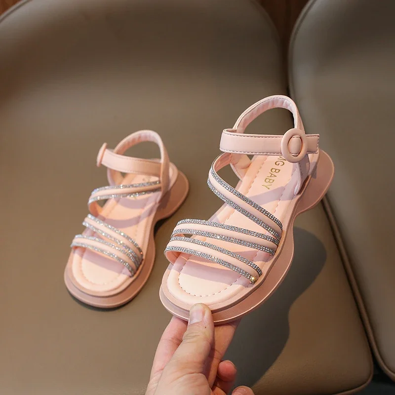 Girls Shoes Rhinestone Strape Children Girl Slides Summer Dreamlike Princess Sandals Wedding Party Platform Shoes Child