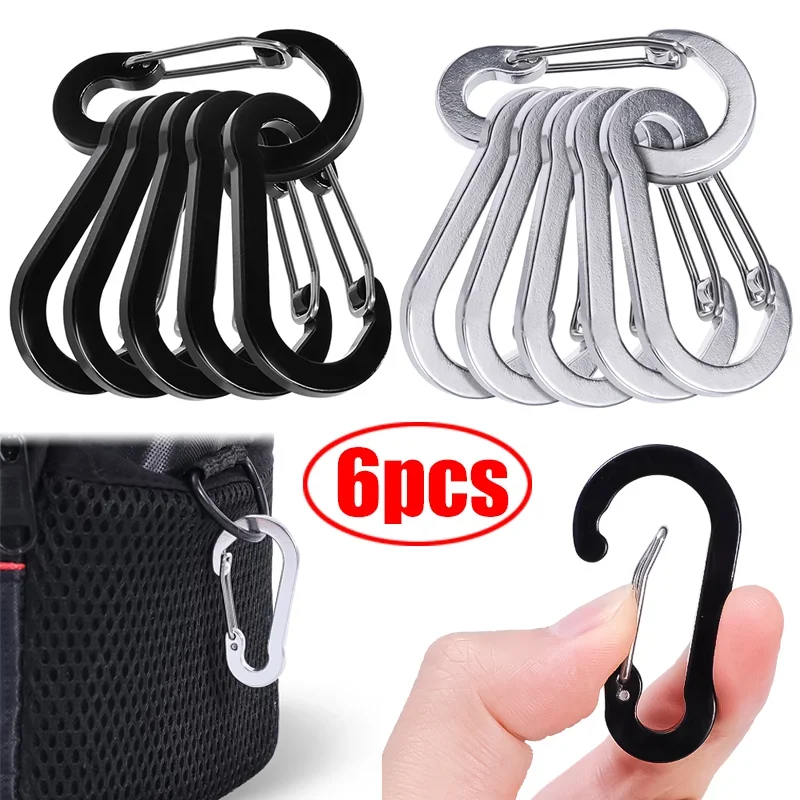 6PCS Mountaineering Buckle Outdoor Camping Multi Functional Quick Hanging Stainless Steel Spring Buckle Safety Buckle Keychains