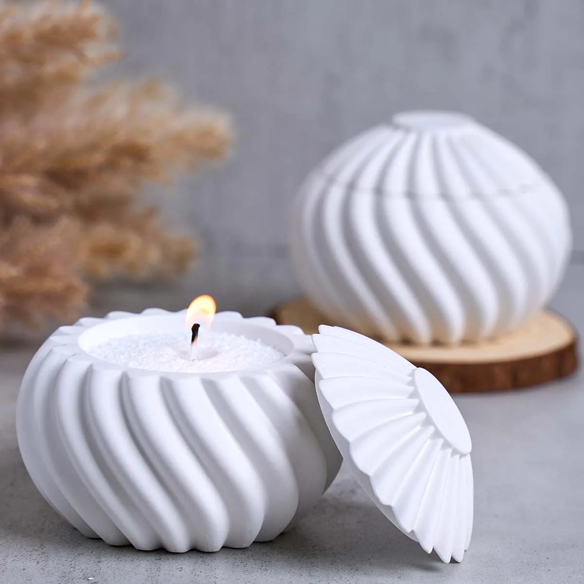 Rotate Candle Jar Silicone Mold DIY Diagonal Stripes Storage Box Craft Gifts Making Kit Plaster Resin Vase Clay Molds Home Decor