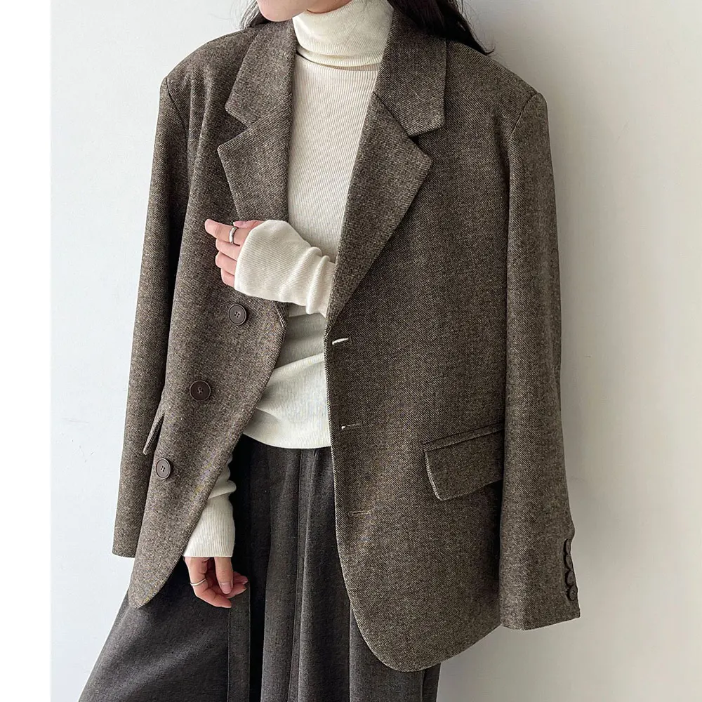 30% مادة الصوف المرأة الخريف السترة معطف رفض طوق اللون البني السترة Feminino Casaco Feminino القمم لملابس حريمي