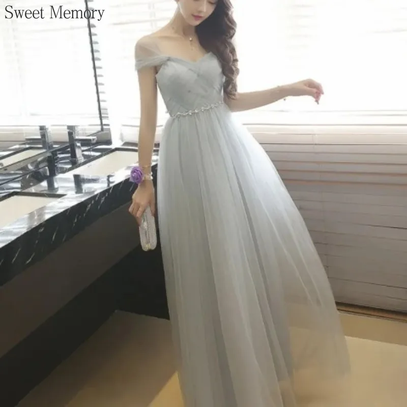 Custom Made A72 Sweet Memory CRYSTAL grey White abiti da damigella d'onore maglia Tulle lunghezza del pavimento Homecoming Birthady Party Dress