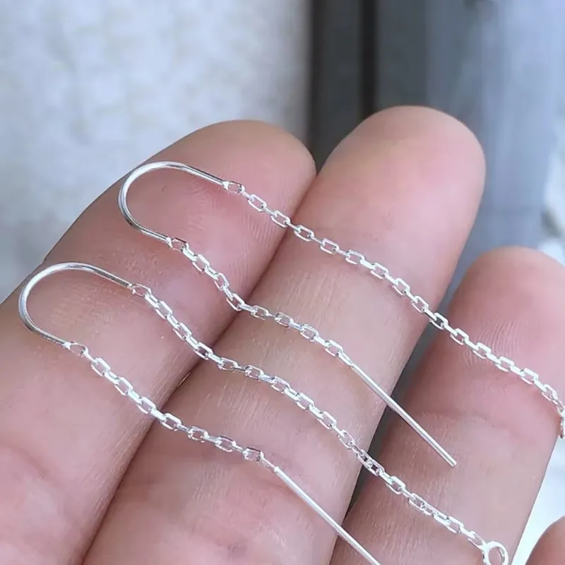925 Silver Earrings U-Threader DC Cable Chain Sterling Silver Box Chain Drop w/Ring Loop Ear Components Jewelry Findings