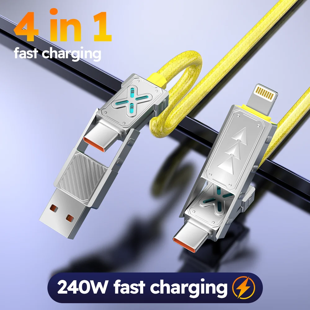 

1.5M Yellow/Green 240W 4-in-1 Fast Charging Cable,USB-C To Type-C For Most Phones,For Family,Travel And Office
