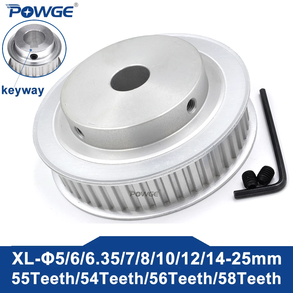 POWGE Treapezoidal 54 55 56 58 teeth XL Timing Pulley BF shape Bore 8-30mm for Belt width 10/15mm 58T 56T 55T 54T 58teeth