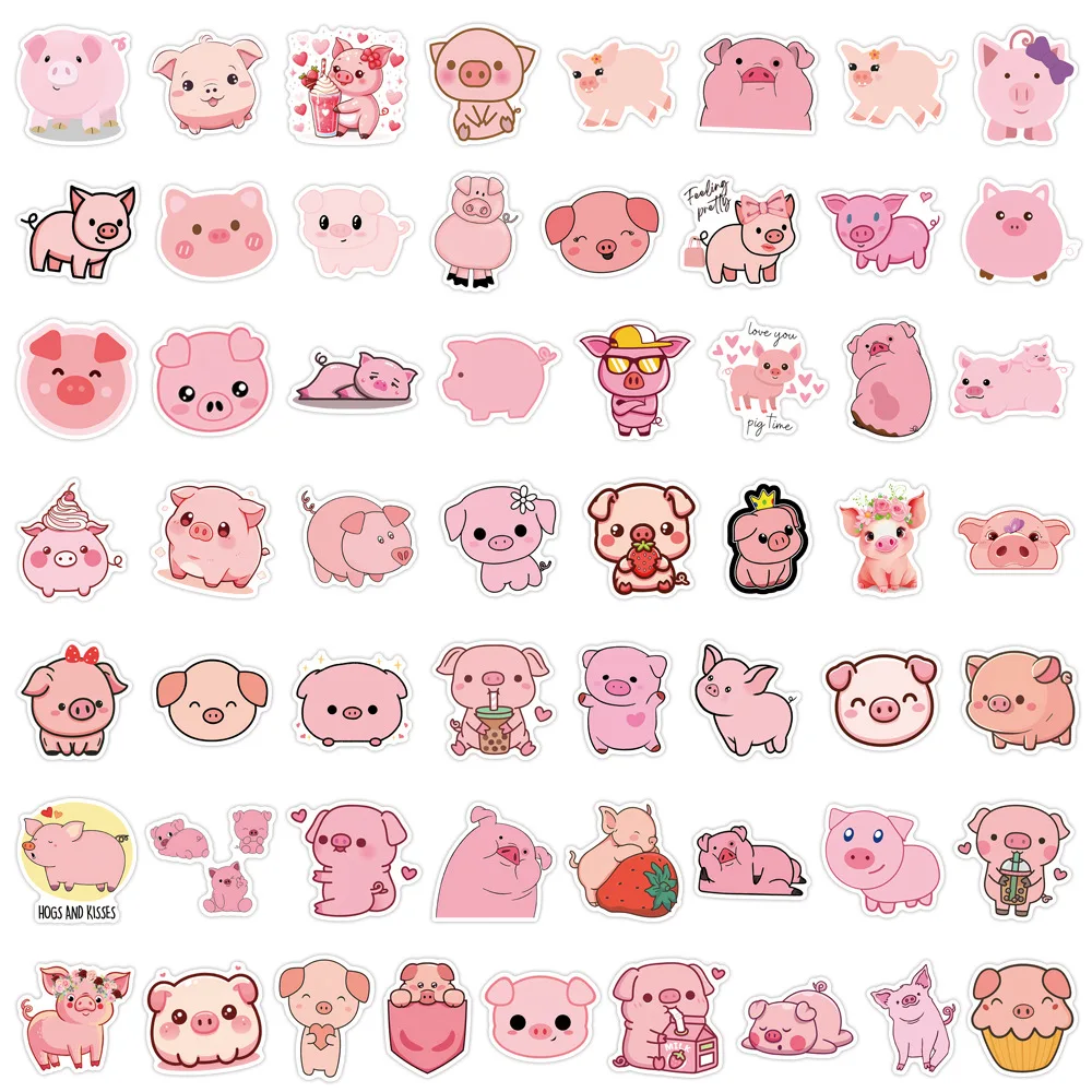 55 pezzi di cartone animato simpatico maiale rosa decorazione creativa valigia tazza d'acqua adesivi impermeabili per computer