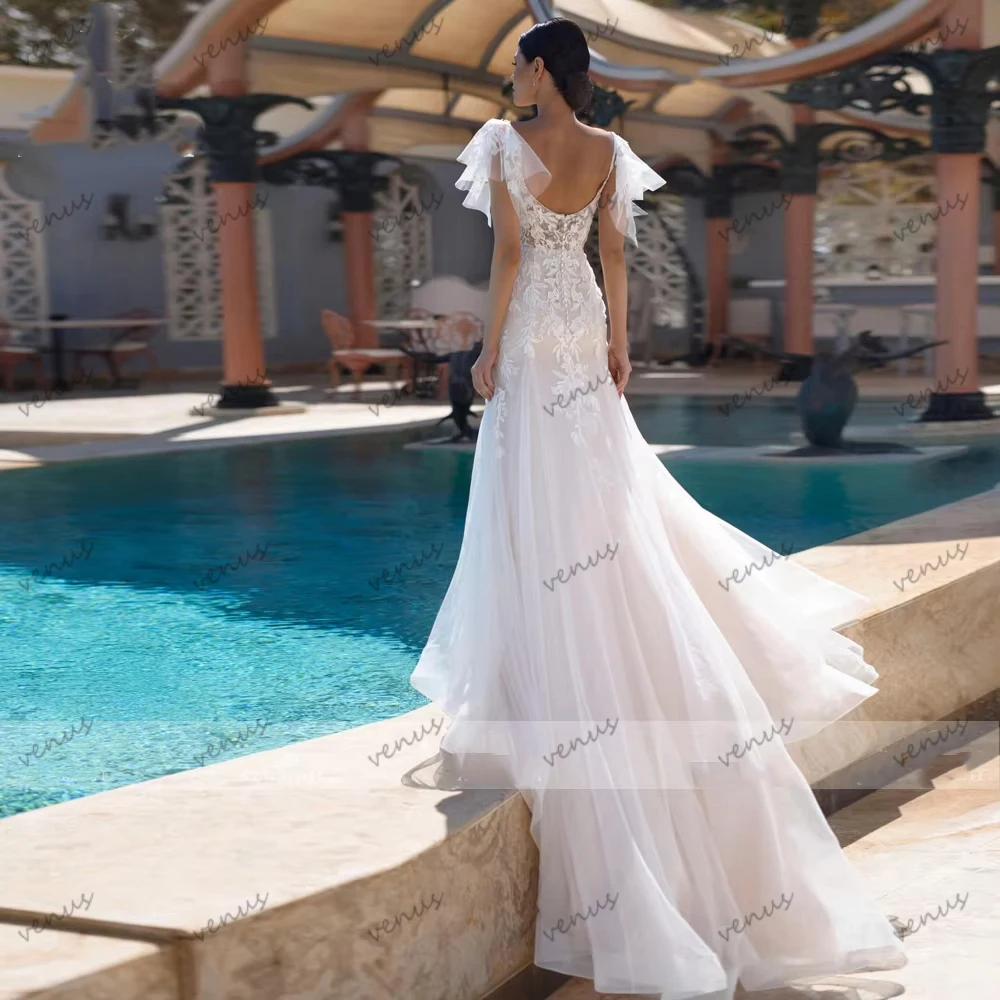 Gorgeous Wedding Dresses A Line Tulle Tiered Bridal Gowns Lace Appliques Flare Sleeves Pretty Vestidos De Novia Customized 2026