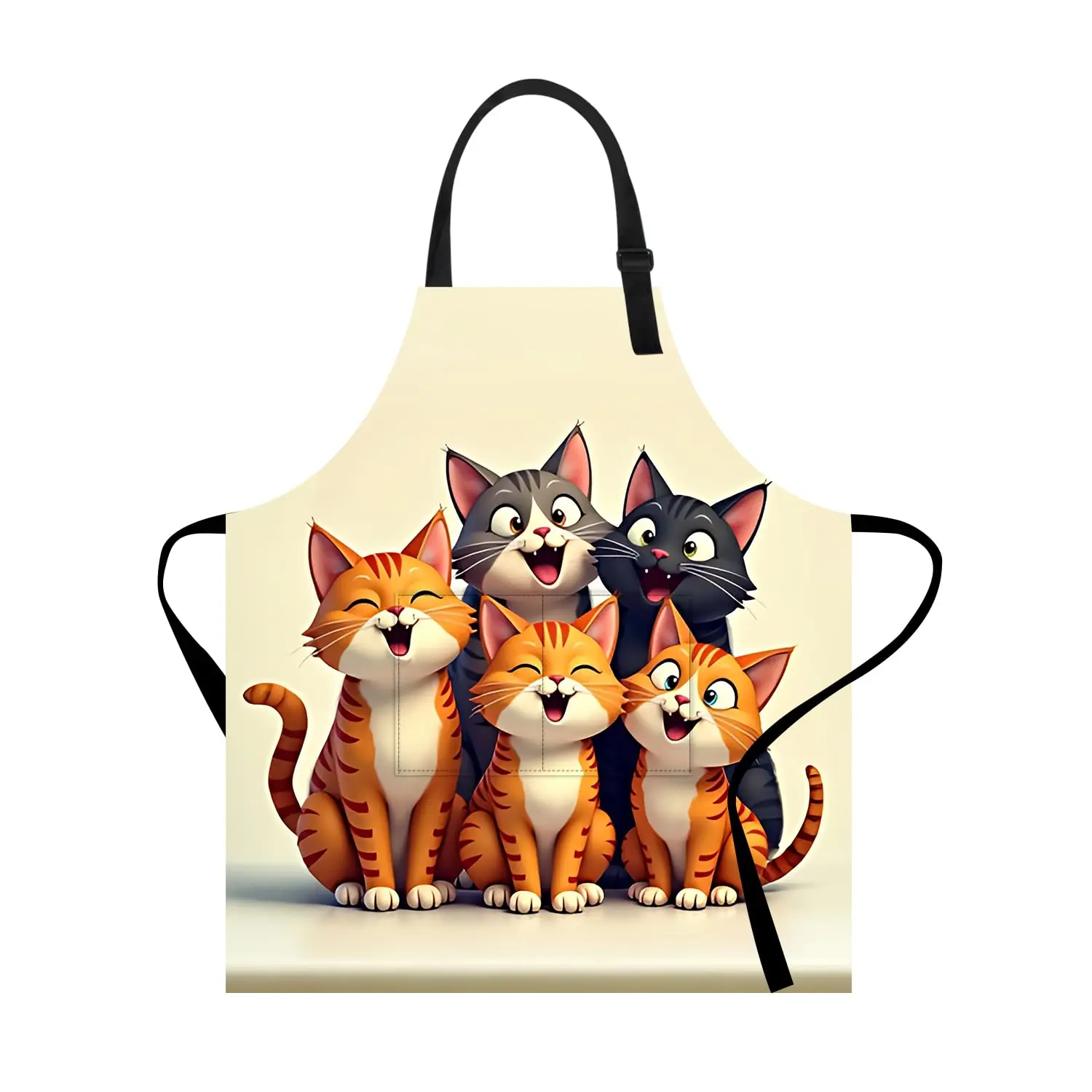 

Cute Cartoon Cat Apron for Women – Adjustable Neck Strap Apron with Smiling Kitty Print for Cooking Baking