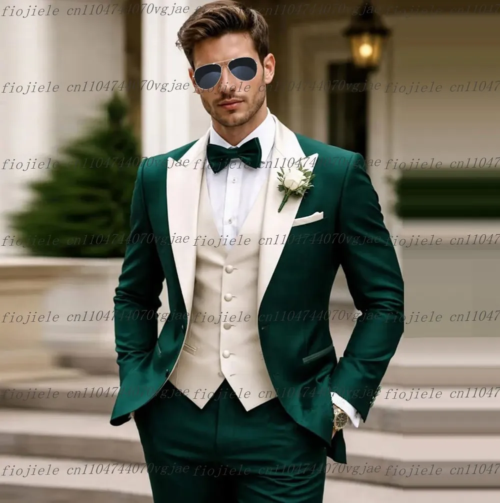 

Мужской костюм цвета слоновой кости и темно-зеленый, для свадьбы, торжеств, деловых встреч, смокинг для жениха и шафера, индивидуальный пошив, комплект из 3 предметов: пиджак, жилет, брюки