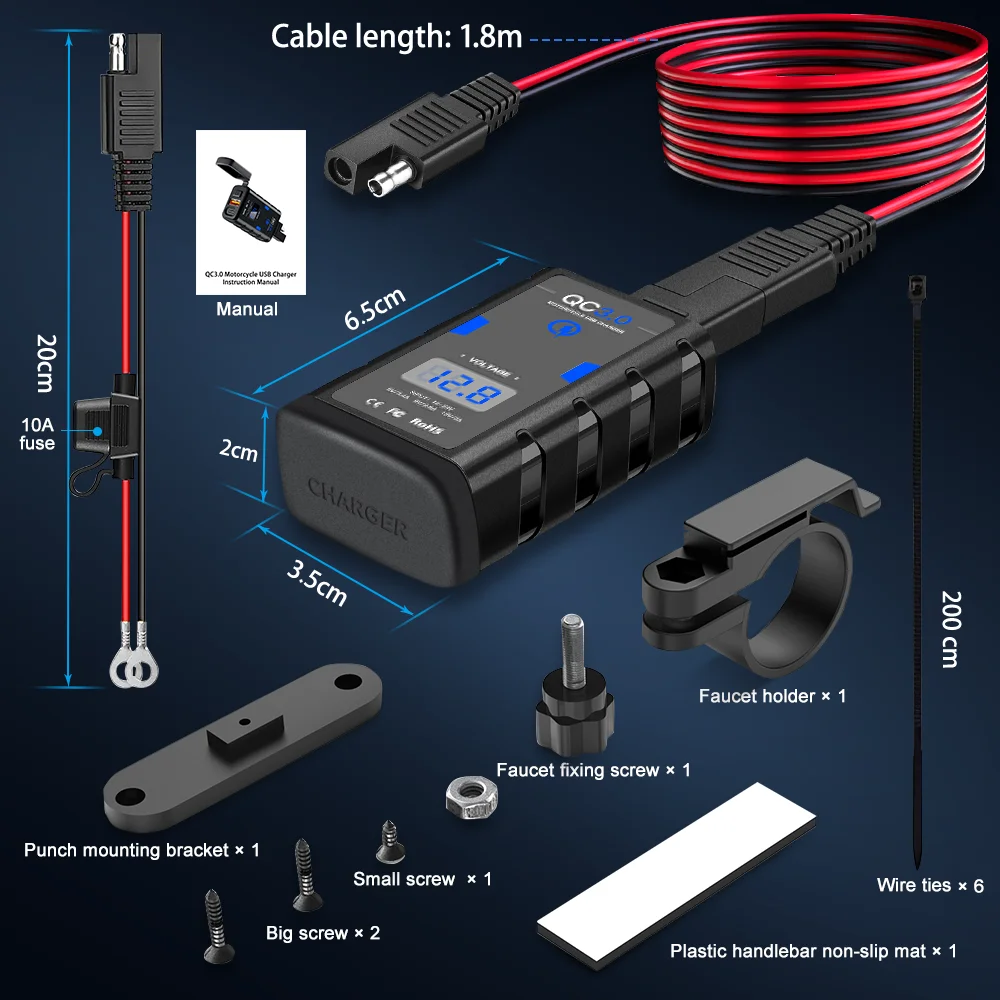 Gadpow-Chargeur USB pour Moto, 6.8A QC3.0, Type-C, 12V, Chargeur de Téléphone Portable pour Moto, Prise USB Étanche 24V