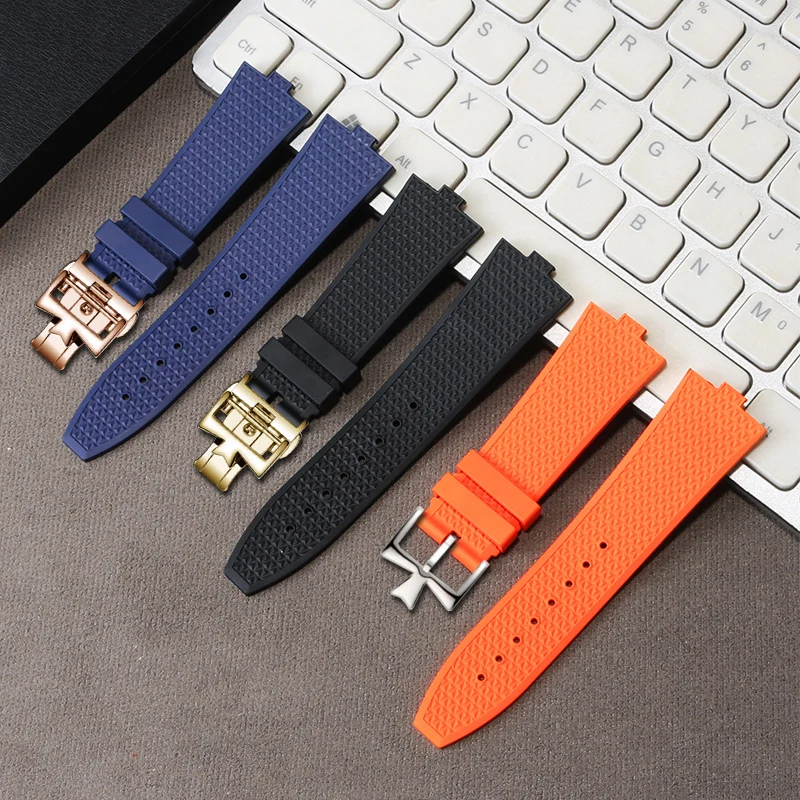 Fluorine Rubber Watch Strap Substitute For Crosssea 4500V 5500V 7900V Series Convex Interface Silicone Watchband  25mm