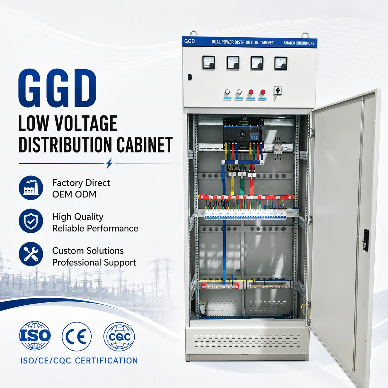 GGD Low Voltage Power Distribution Cabinet AC 380V 400V 660V Fixed Type Switchgear Panel for Industrial Substation Control