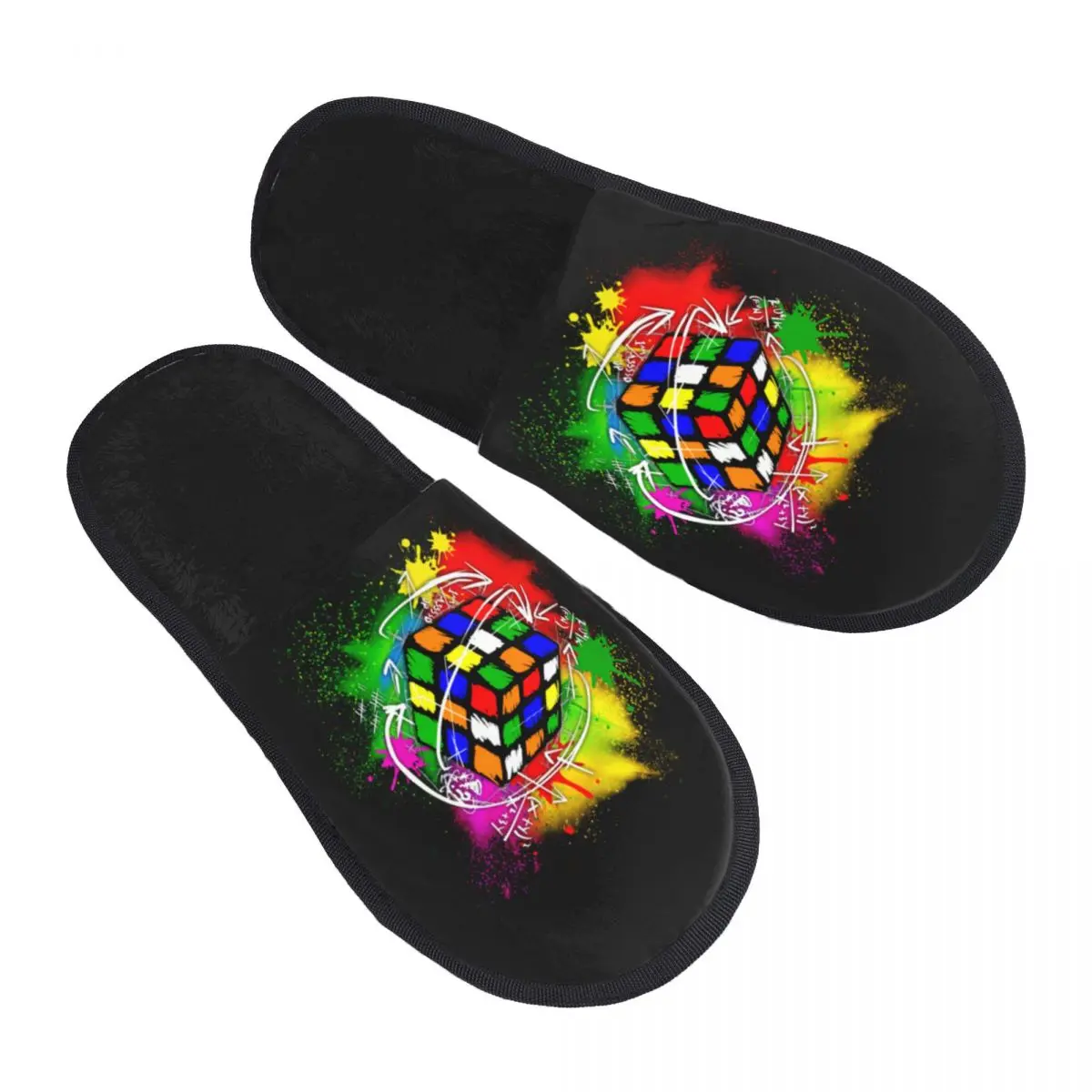 Custom Print Women Vintage Rubix Rubiks Cube Math Lover House Slippers Cozy Warm Memory Foam Fluffy Slipper Indoor Outdoor Shoes