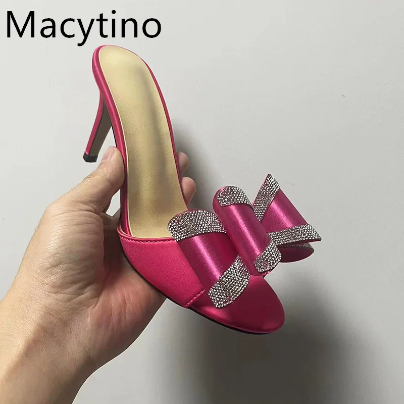 2024 Summer New Bow Diamond Sexy Sandals Women\'s  Open Toe Fashion High Heels Slippers