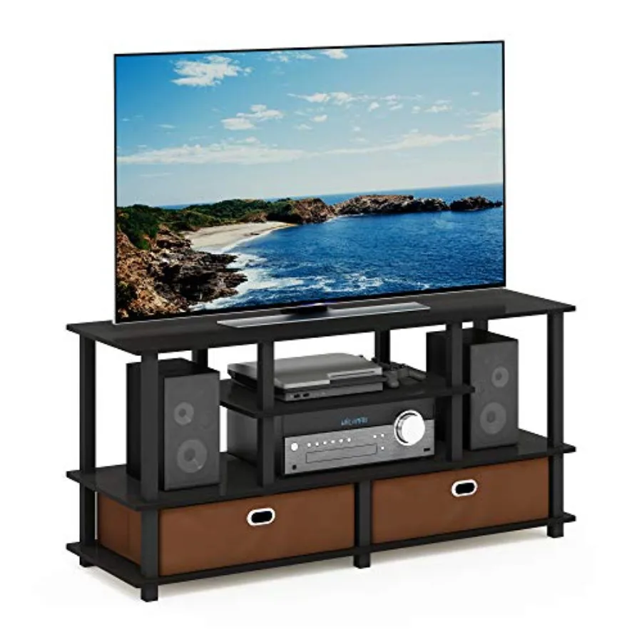 

TV Stand for up to 50-Inch TV Black Sturdy Metal Frame Modern Design with Cable Management