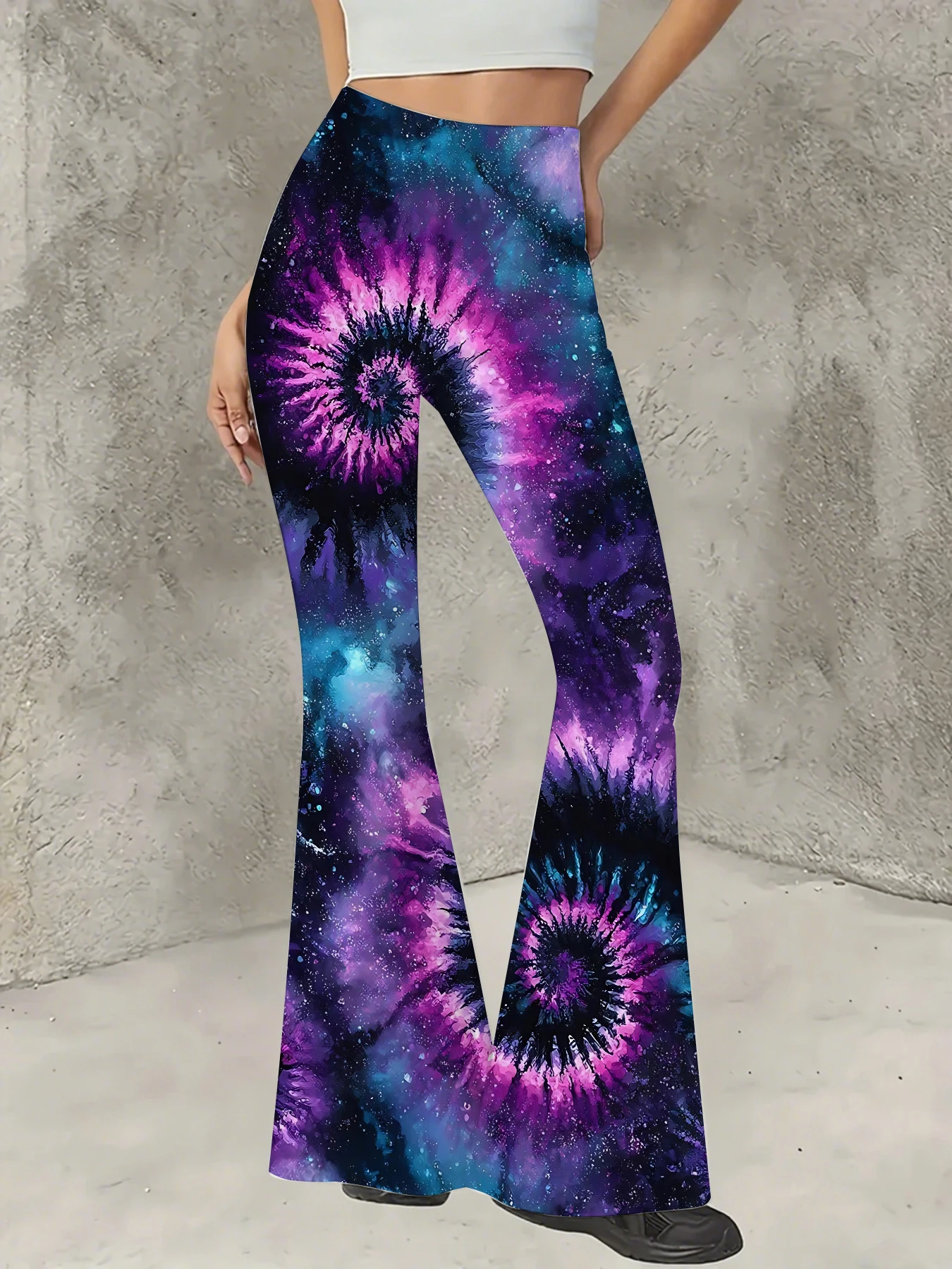 

Women's Boho Printed Flare Pants Vintage Knit High Waist Wide Leg Trousers
