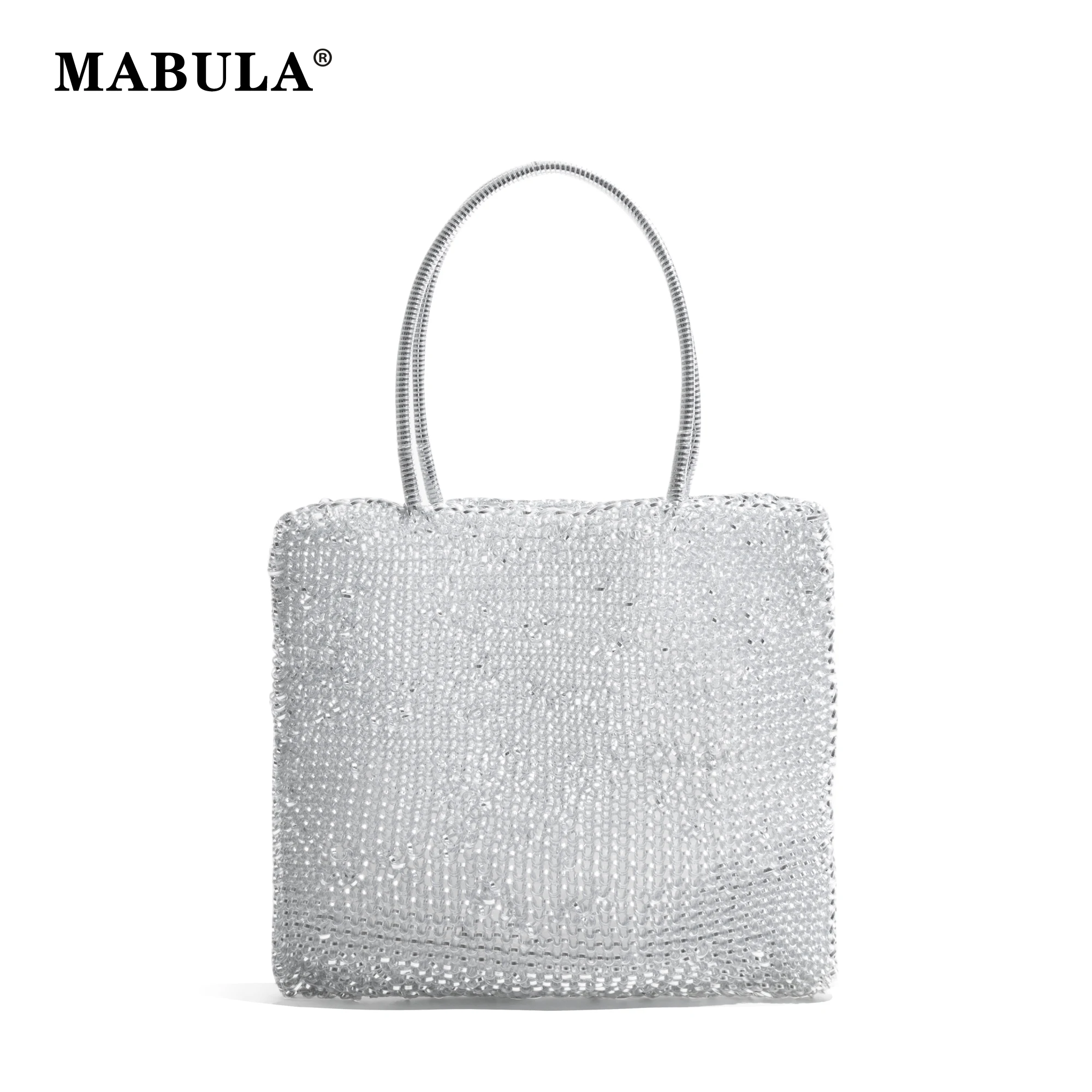 

MABULA PVC Handwoven Knitted Fashion Tote Handbag For Woman Simple Casual Female Top Handle Purse Stylish Square Bag