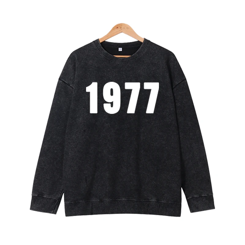 

1977 American long sleeved top men's fashion letter pattern printed sportswear women's cool casual loose Harajuku street style