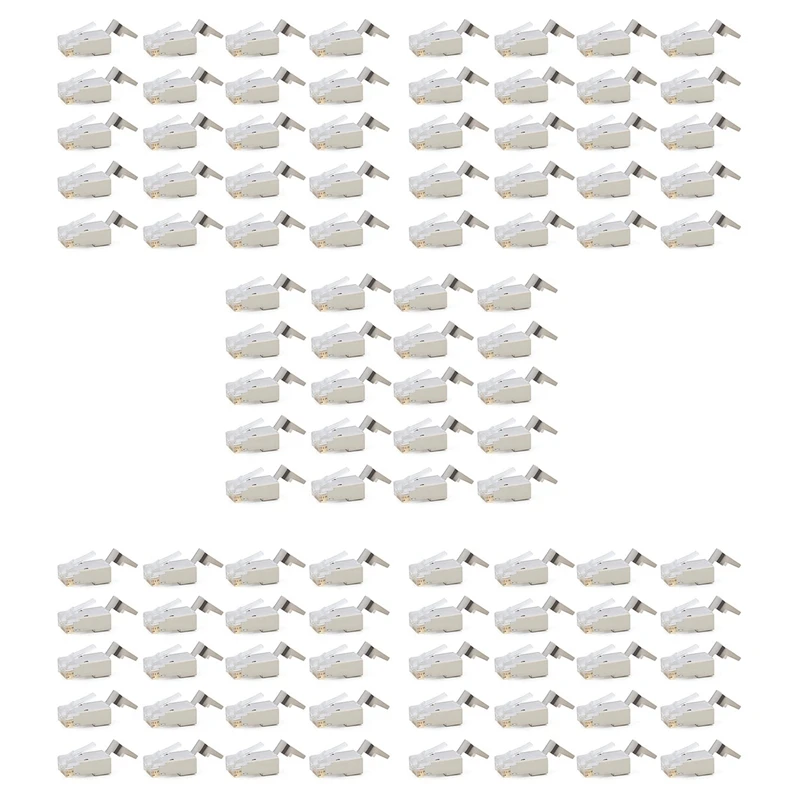 100 Pcs Cat6/6A RJ45 Pass Through Modular Plugs, Shielded (STP) External Ground Connector,EZ Crimp