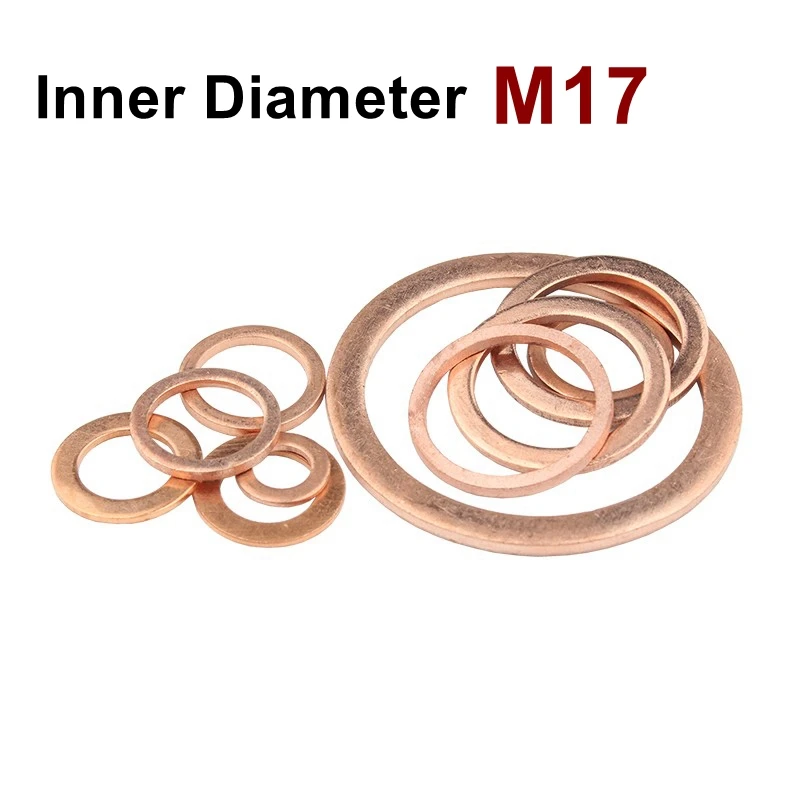 Copper Flat Washer M17 Seal Gasket inner diameter 17mm Sealing Ring Thin Sheet T3 Red copper washer