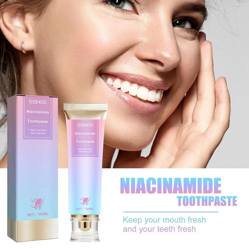 Niacinamida manchas removendo creme dental branco, respiração fresca, cuidados dos dentes, tom de dente, mau hálito, 100g