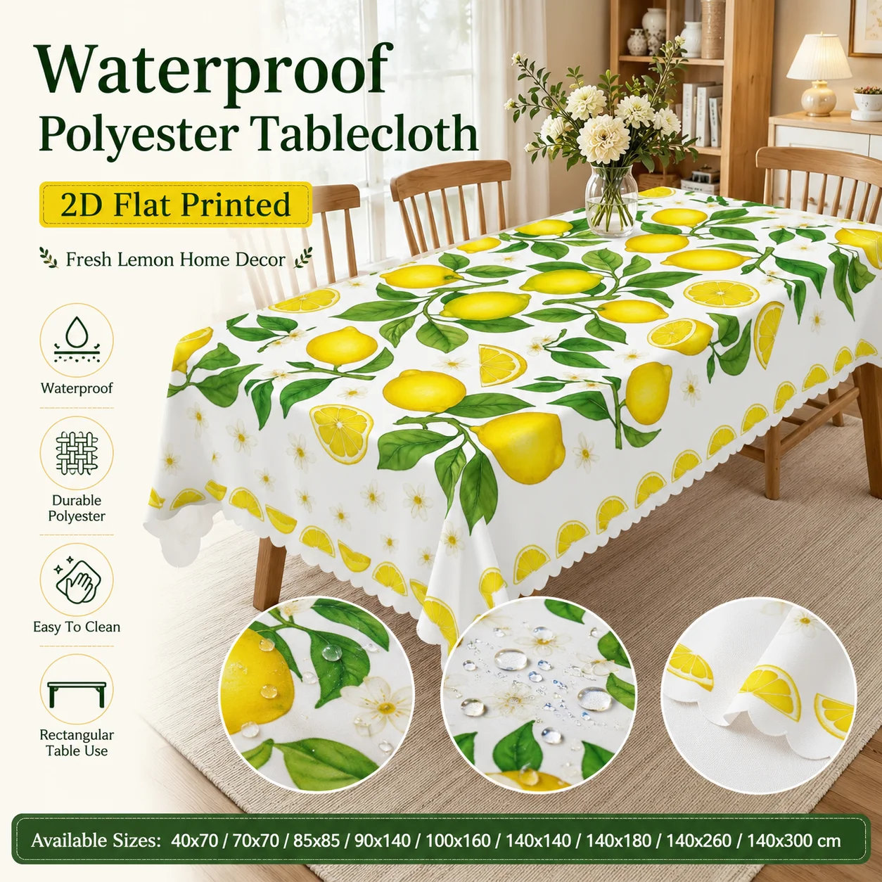 

Fresh Fruit Lemon Table Cloth 2D Flat Printed Waterproof Polyester Table Runner For Kitchen Wedding Party Elegant Home Decor