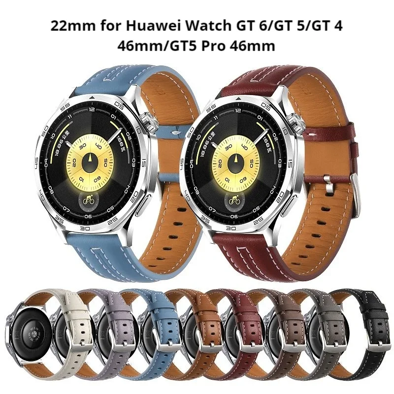 

Кожаный ремешок для часов 18/22 мм для HUAWEI WATCH GT6 46 мм, мягкий кожаный браслет-браслет для HUAWEI WATCH GT5 4 3 GT5 GT6 Pro