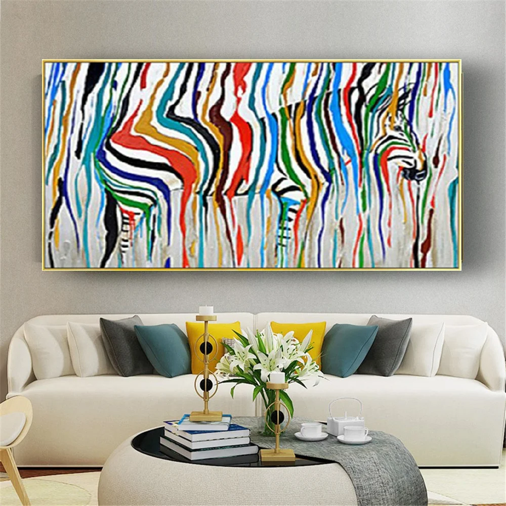 

New Design Ideas Zebra Oil Painting Multi Color Hangings Poster Animal Picture Art Large Hand-Painted Wall Decor Pattern Artwork