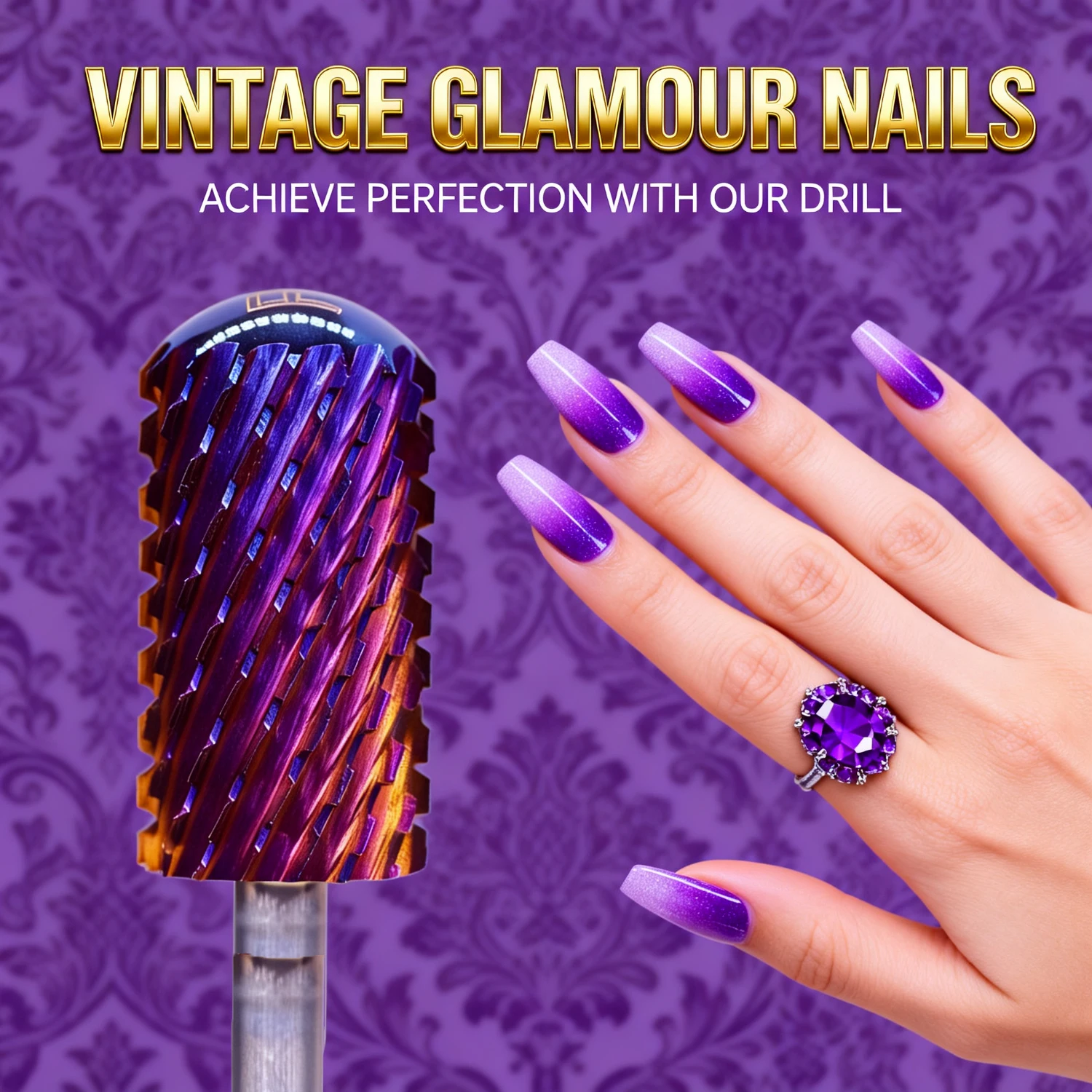 RolinStar – foret à ongles violet à deux mains, grand baril rond en carbure, foret à ongles et meilleur dissolvant pour la poudre et