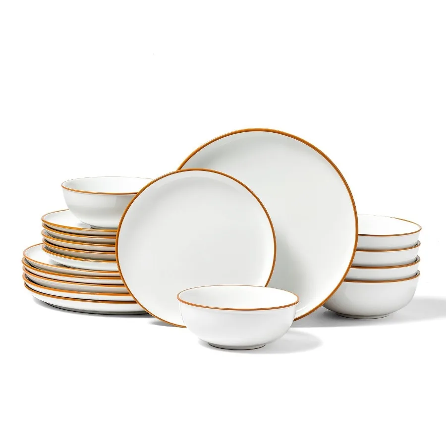 

18 PCS Dinnerware Set Ceramic Plates and Bowls Sets Service for 6 White