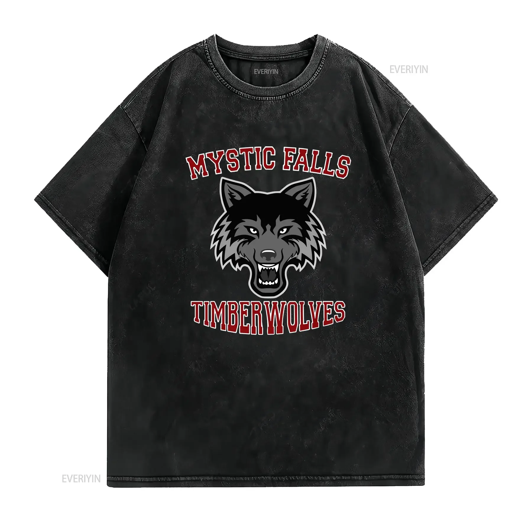 Mystic Falls Timberwolves T Shirt Vampire Diaries Inspired Design High School Virginia vintage Washed Stylish Unisex Breathable