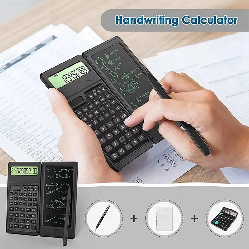 Calculadora científica Solar superior con funciones de Bloc de notas LCD, calculadora plegable portátil profesional para estudiantes