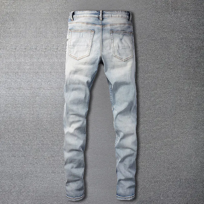 2023 High Street Motorcycle Pants Ripped Jean Fall Wash Water Color Splash Print Jean Hombre Noir Homme Zipper Jean For Men