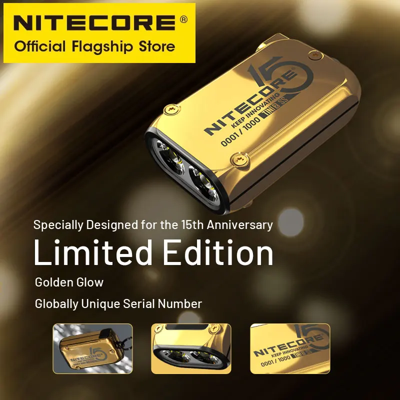 NITECORE TINI2 SS Gold Mini Keychain Light Limited Edition EDC USB-C Rechargeable Flashlight LED Key Light, with Li-ion Battery