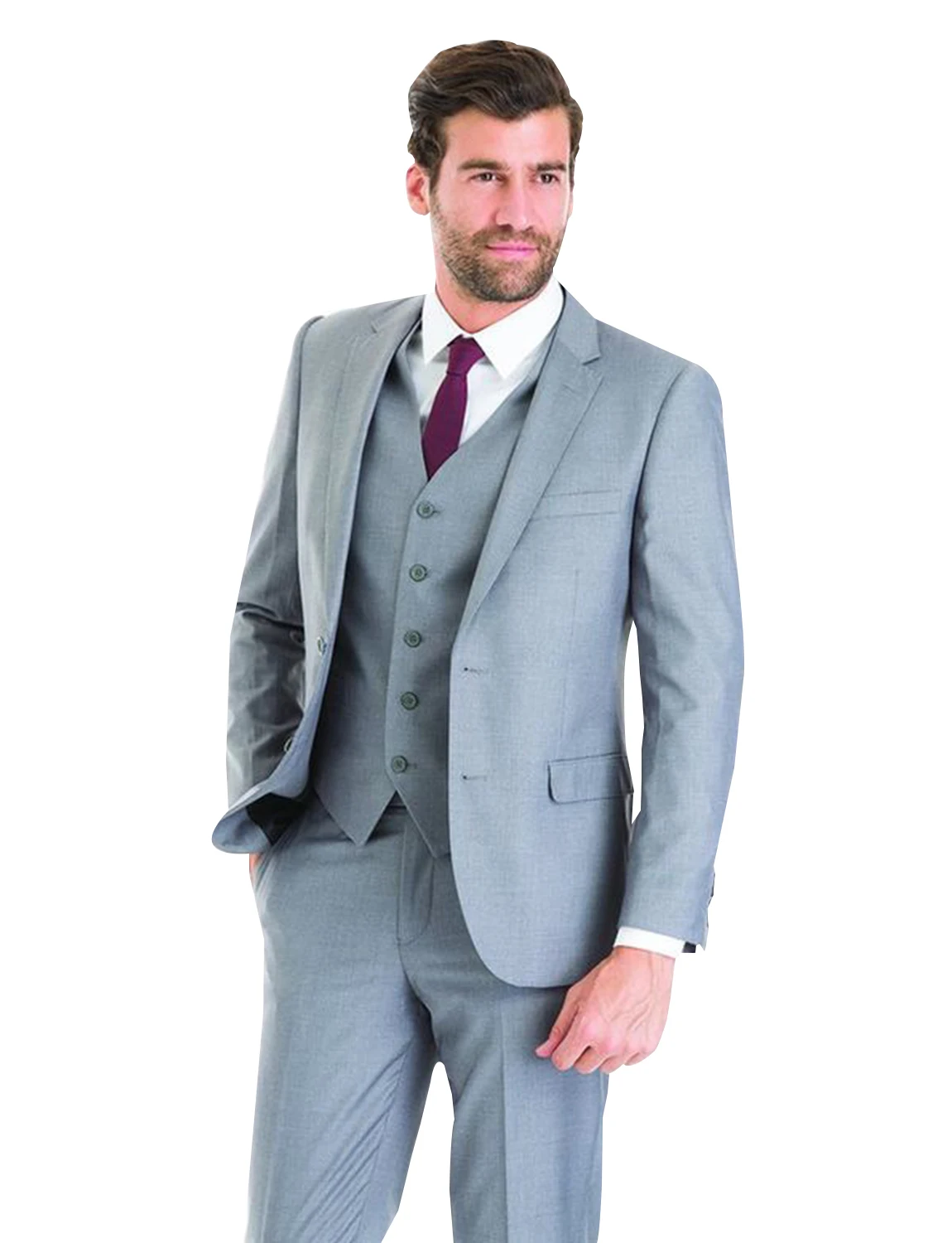 

Men's Suit Notch Lapel 3 Pieces Set Two Buttons Jacket Vest and Pants