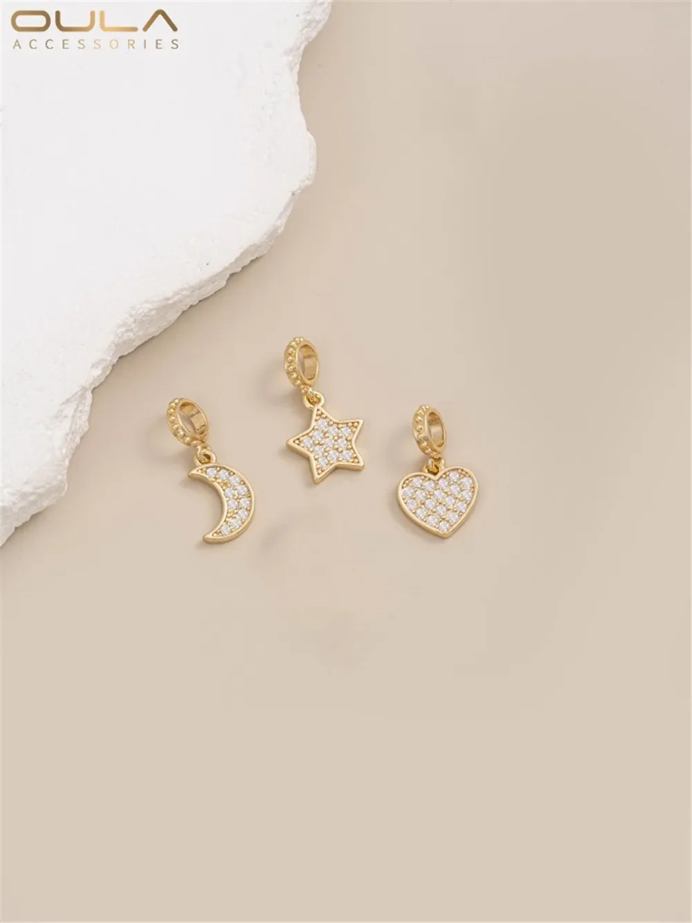 

14K Gold-Color Plated Micro Inset Zircon Love Pentagonal Star Moon Pendant Handmade Diy Bracelet Pendant