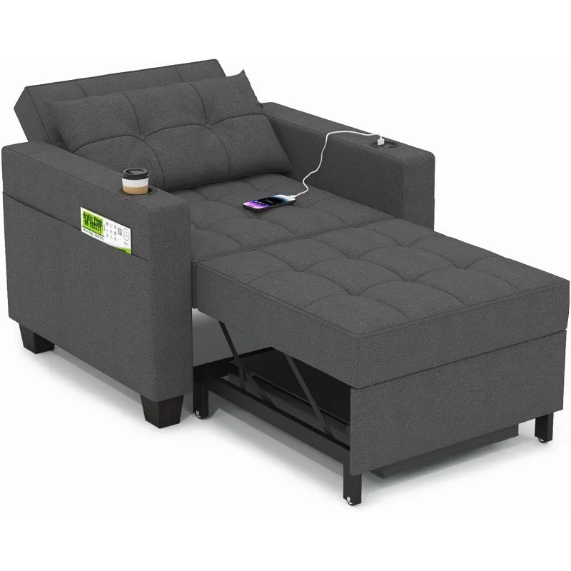 

36,6-дюймовое кресло-спальное кресло-трансформер 3-в-1, выдвижная кровать-кровать, регулируемое одноместное кресло-диван с USB Po