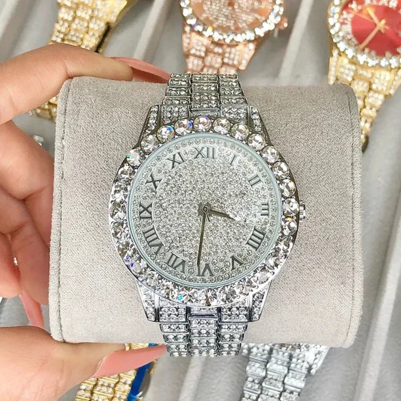 Women Fashion Watch Full Diamond Top Luxury Brand Quartz Steel Watches for Ladies Punk Elegant Zircon Crystal Wristwatch Clock