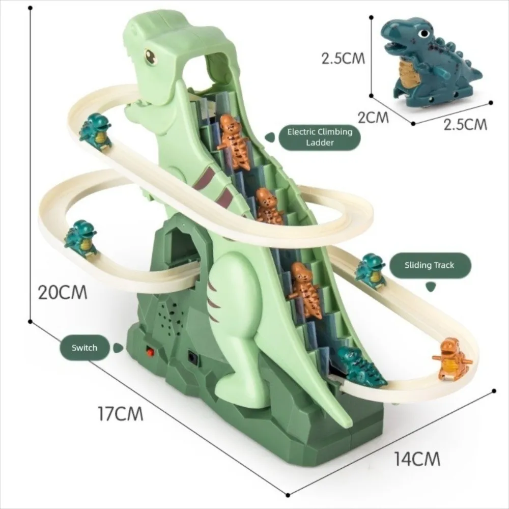 met lichte muziek elektrische dinosaurus racebaan cartoon dinosaurus dubbel spoor dinosaurus klimglijbaan trap kind cadeau