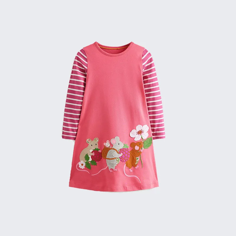 

littlebuddyAutumn Children's Dress Cartoon Print Pocket Fashion Princess Dress Long Sleeve