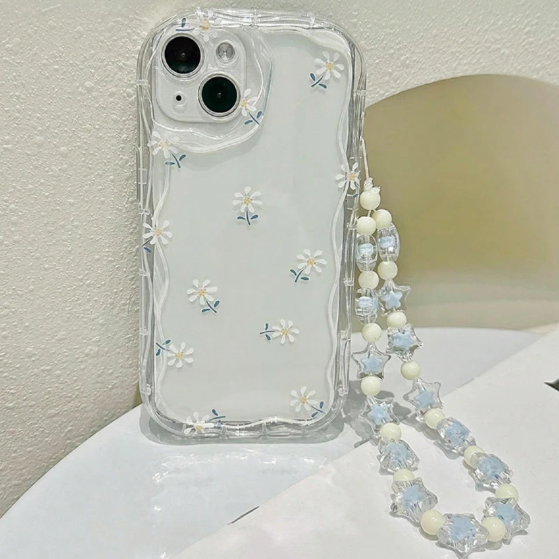 Small Painted Flowers Print Chain Transparent Phone Case For Xiaomi 15 14T 13 12 Pro 11 Lite 5G 15 14 13 12 12T Clear Soft Cover