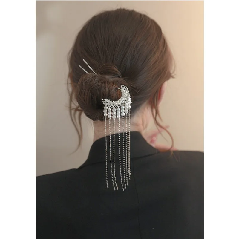 Супер бессмертная жемчужная кисточкаStepShake U-образная заколка для волос с имитацией этнического стиляMiaoСеребряная заколка в форме фена Скрученная заколка для волос в современном стиле