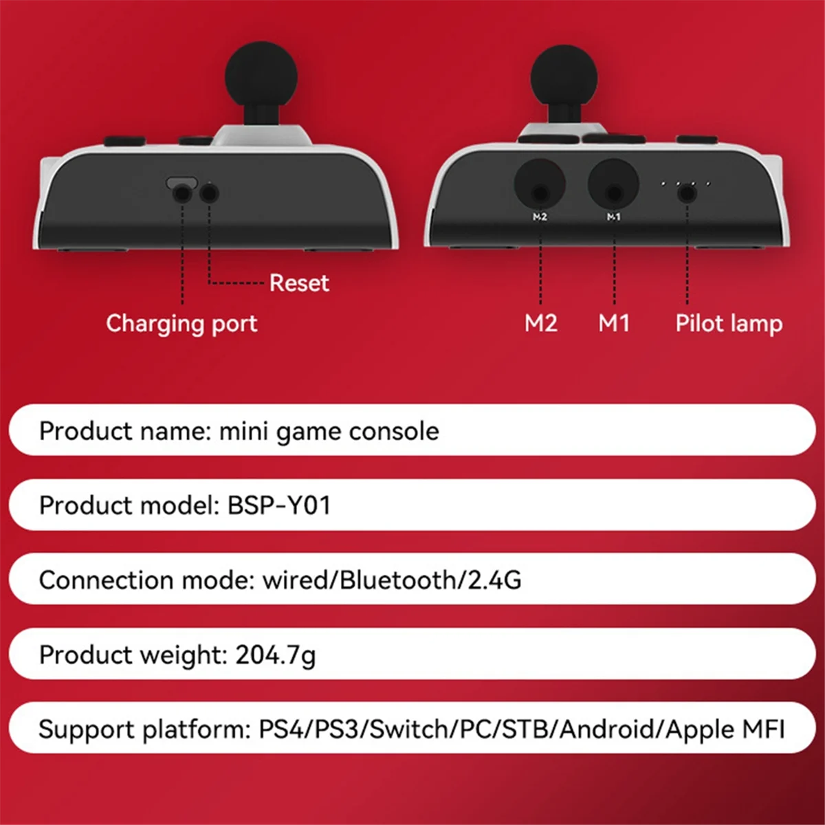 B03B-Draadloze joystickcontroller Arcade Fighting Game Fight Stick Gaming-joystick voor PS3/PS4//Switch/PC/Android Zwart