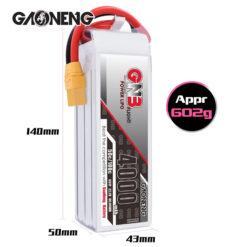 GNB-Batterie Lipo HV d'origine MAX 100C 22.2V 6S 4000mAh pour importateur FPV RC, hélicoptère, voiture, bateau UAV, pièces RC avec prise compte 60 et 90 T