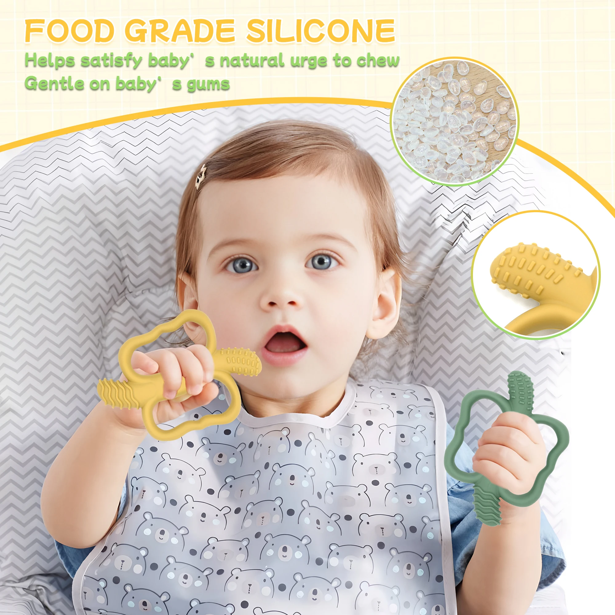 ของเล่นกัดฟันรูปกล้วย ทำจากซิลิโคนเกรดอาหาร ออกแบบมาโดยเฉพาะสำหรับเด็กที่กำลังงอกฟัน จับง่าย