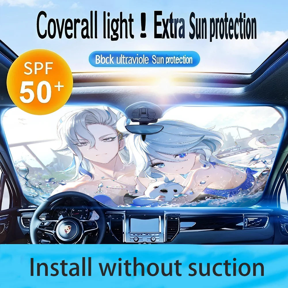 Neuvillette Genshin Impact Windshield Sun Shade Windshield Sunshade, Pink Car Sunshade Flowers Sun Visor Aesthetic Car Decor