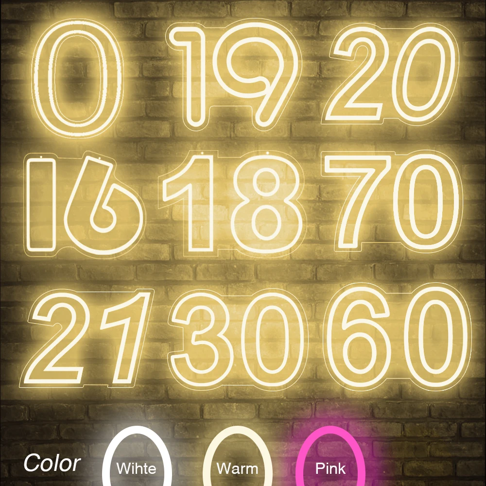 LED Light Up Sign Age Number Customized Neon Light for Birthday Party Anniversary Celebration Wall Art Decoration Sign Light